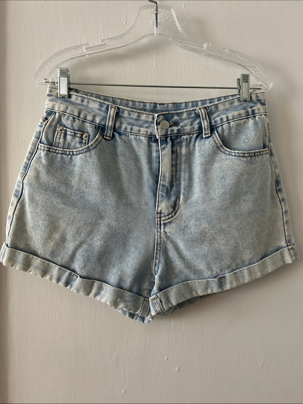 SHEIN Light Blue High-Rise Rolled Hem Denim Shorts